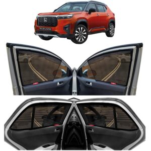 Car Sun Shade Half Cut Magnetic Curtains for 2023 Onwards Model, Compatible with Honda Elevate Side Window Car Sunshade, Only Half Cut in Front Window, Black, 4 Pieces